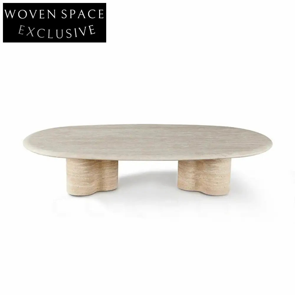 Chic Natural Travertine Stone Round Coffee, Living Room Centerpiece Table