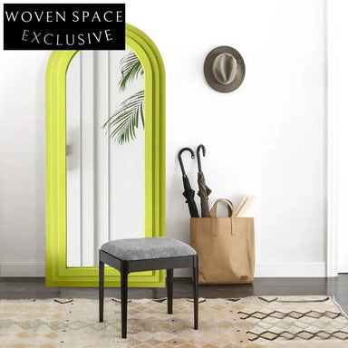 Chic Nordic Arch Full-Length Floor Mirror with Green Wood Edge