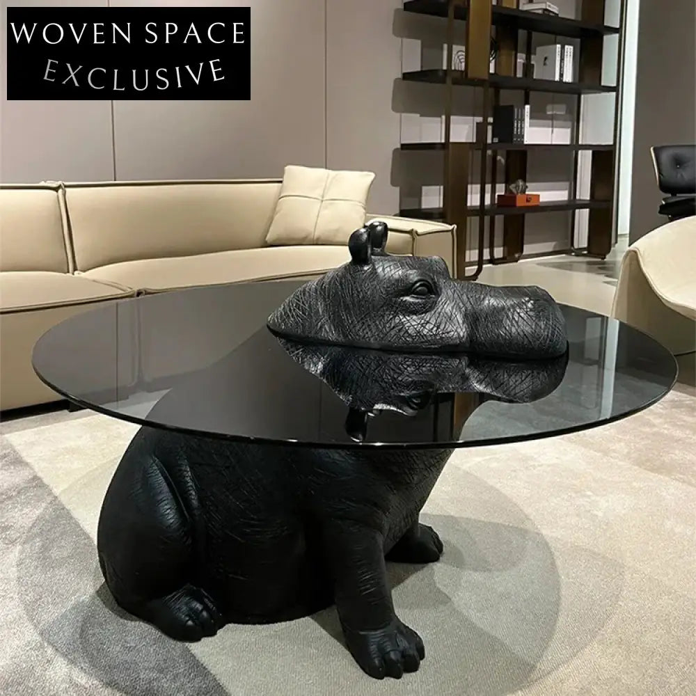 Chic Nordic Black Hippo Glass Top Coffee Table for Contemporary Living