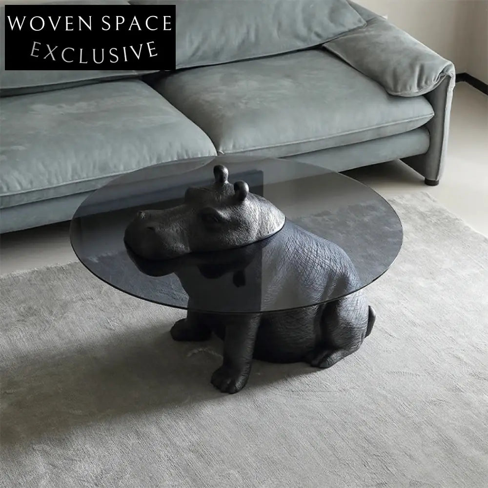 Chic Nordic Black Hippo Glass Top Coffee Table for Contemporary Living
