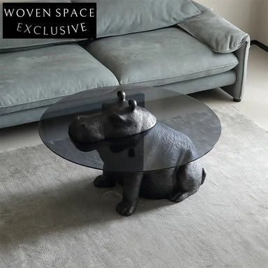 Chic Nordic Black Hippo Glass Top Coffee Table for Contemporary Living