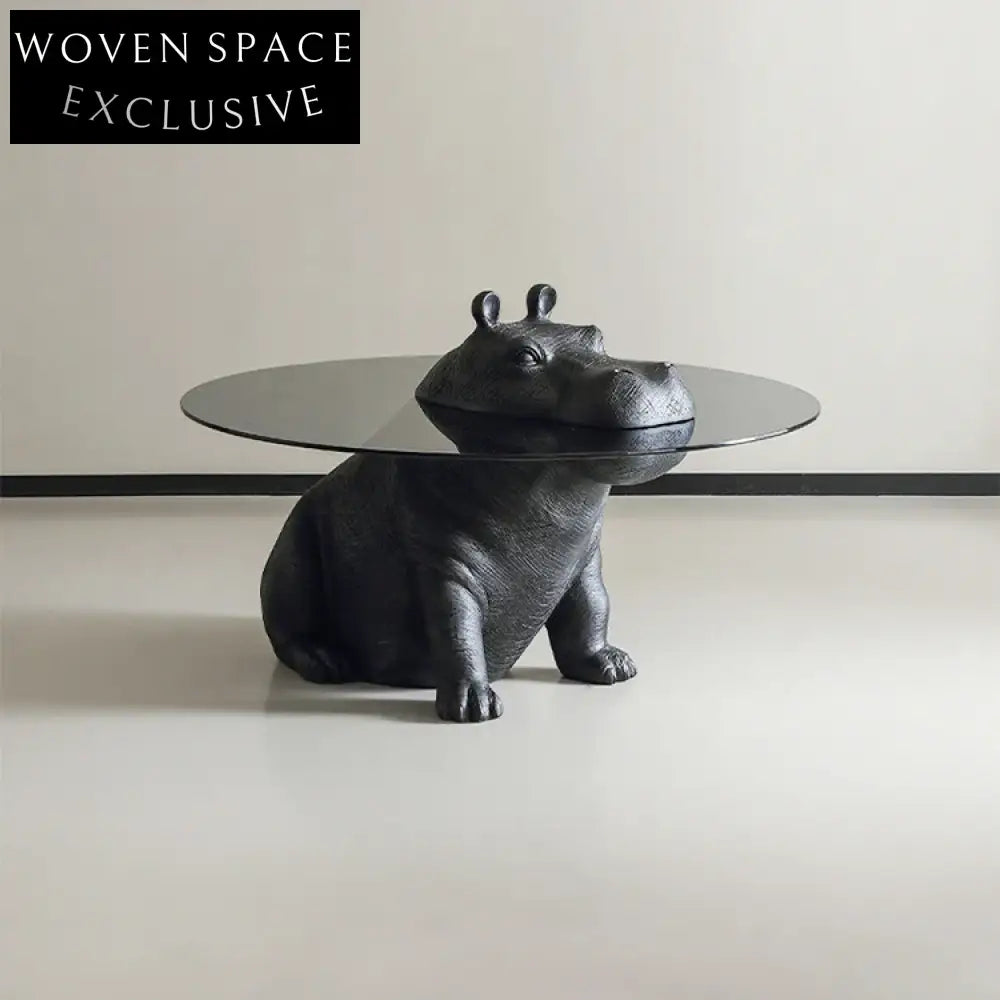 Chic Nordic Black Hippo Glass Top Coffee Table for Contemporary Living
