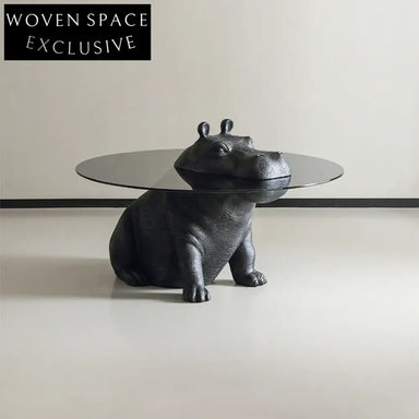 Chic Nordic Black Hippo Glass Top Coffee Table for Contemporary Living