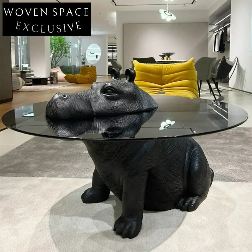 Chic Nordic Black Hippo Glass Top Coffee Table for Contemporary Living