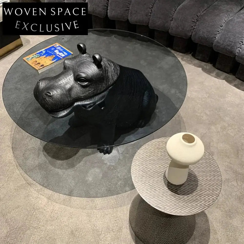 Chic Nordic Black Hippo Glass Top Coffee Table for Contemporary Living