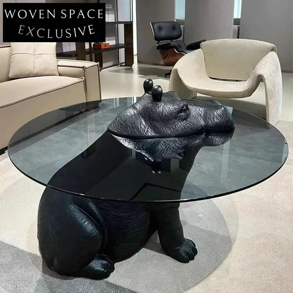 Chic Nordic Black Hippo Glass Top Coffee Table for Contemporary Living