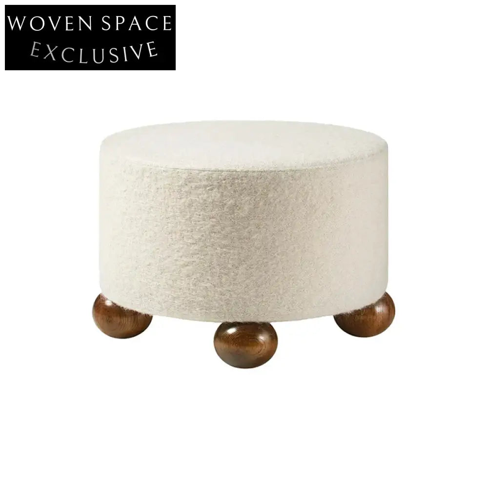 Chic Nordic Boucle Fabric Round Ottoman: Modern Living Room Accent Stool Chair