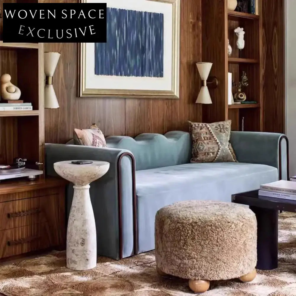 Chic Nordic Boucle Fabric Round Ottoman: Modern Living Room Accent Stool Chair