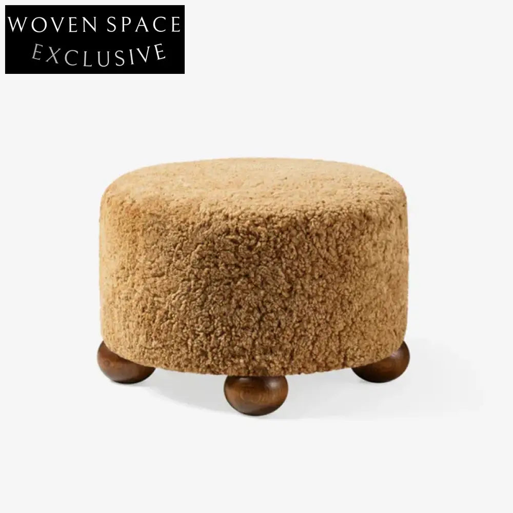 Chic Nordic Boucle Fabric Round Ottoman: Modern Living Room Accent Stool Chair