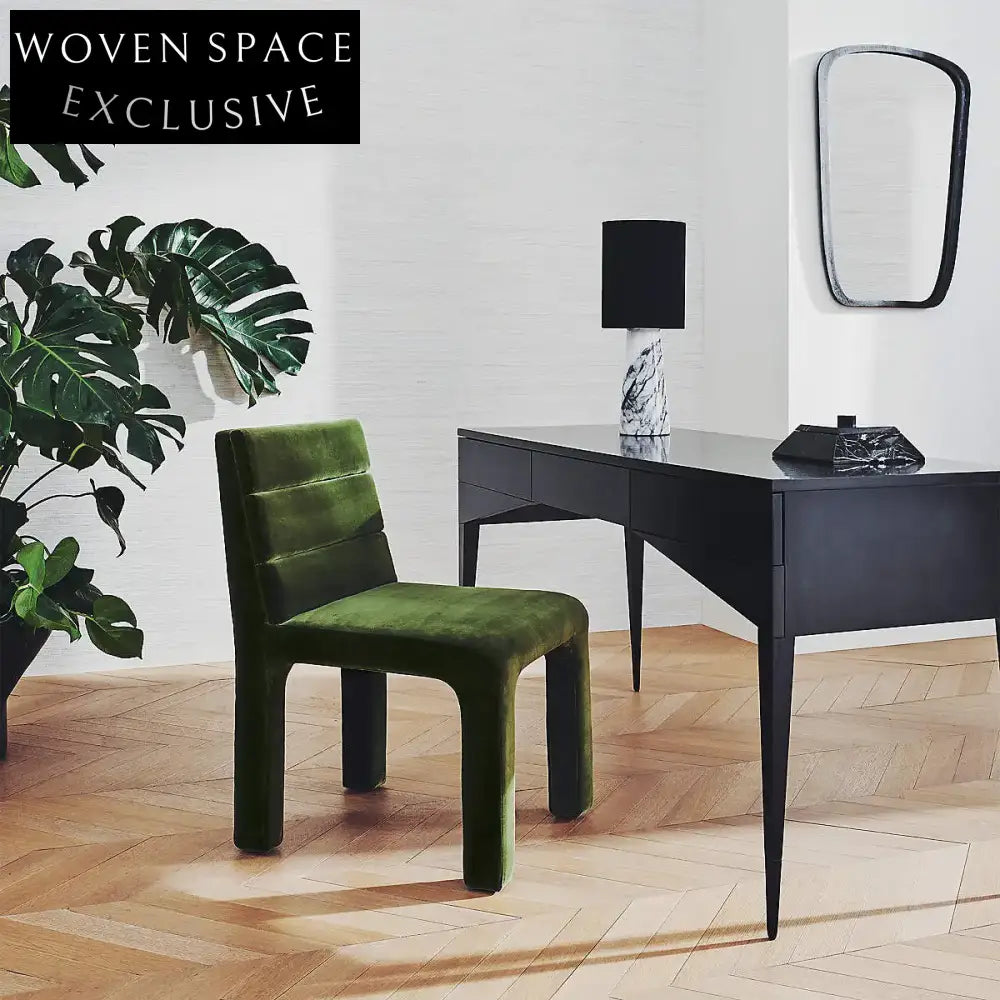Chic Nordic Channel Tufted Velvet Dining Chair, Upholstered White, Modern Wood Frame