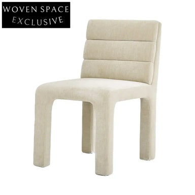 Chic Nordic Channel Tufted Velvet Dining Chair, Upholstered White, Modern Wood Frame