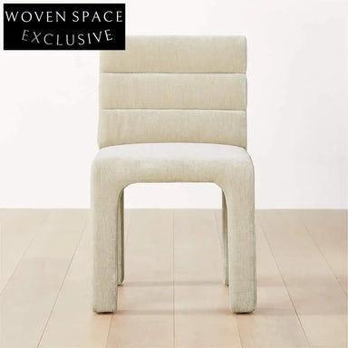 Chic Nordic Channel Tufted Velvet Dining Chair, Upholstered White, Modern Wood Frame