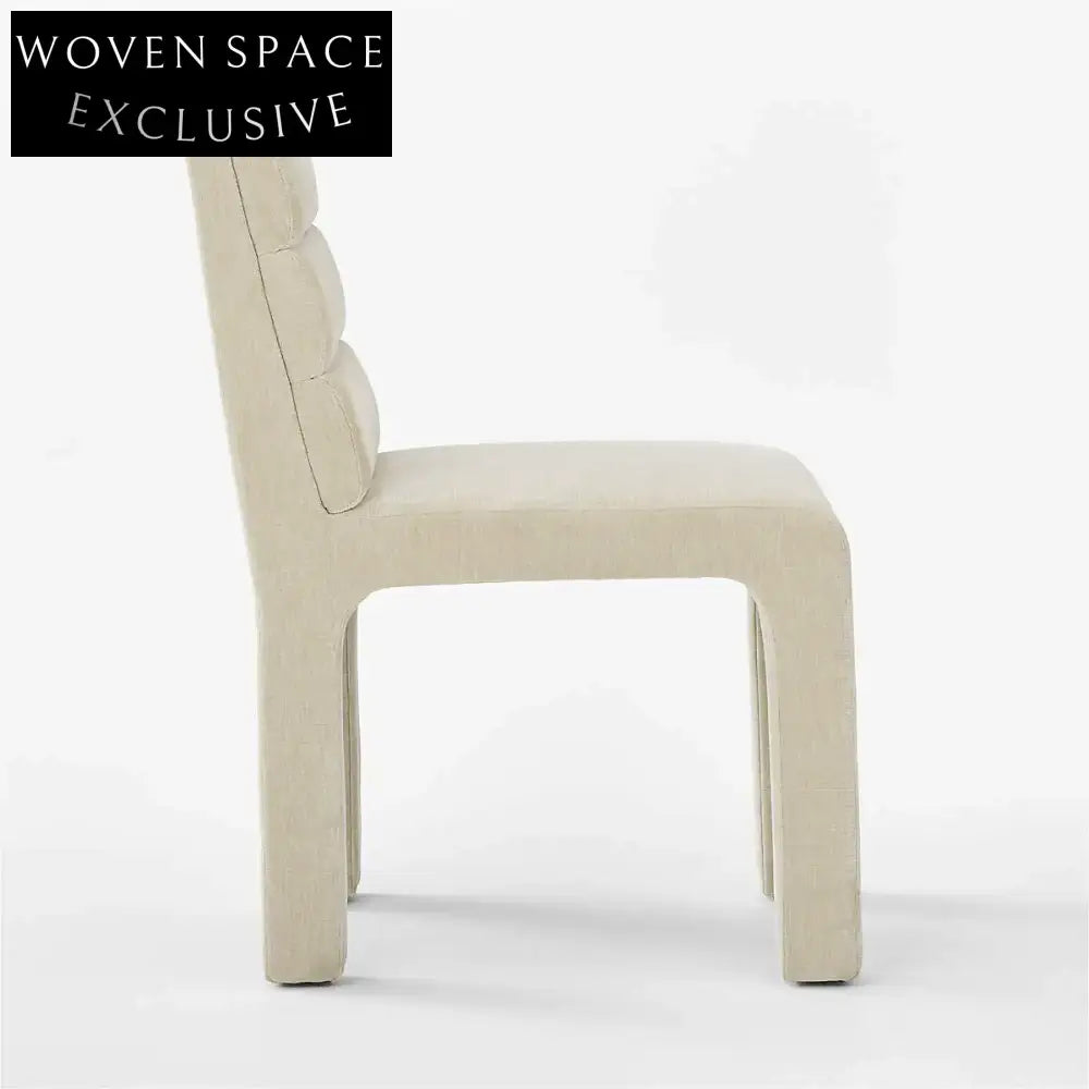 Chic Nordic Channel Tufted Velvet Dining Chair, Upholstered White, Modern Wood Frame