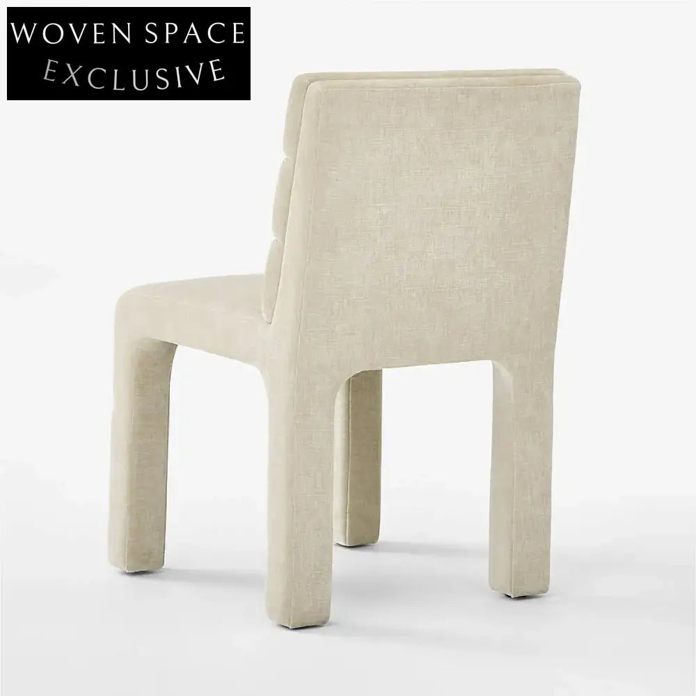 Chic Nordic Channel Tufted Velvet Dining Chair, Upholstered White, Modern Wood Frame