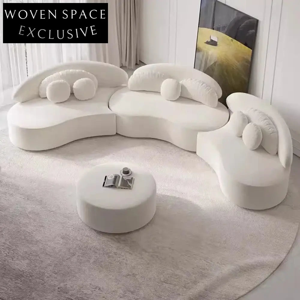 Chic Nordic Curved Sectional Sofa & Ottoman Set for Modern Living Rooms