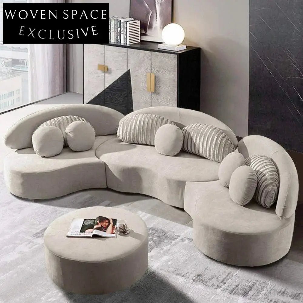 Chic Nordic Curved Sectional Sofa & Ottoman Set for Modern Living Rooms