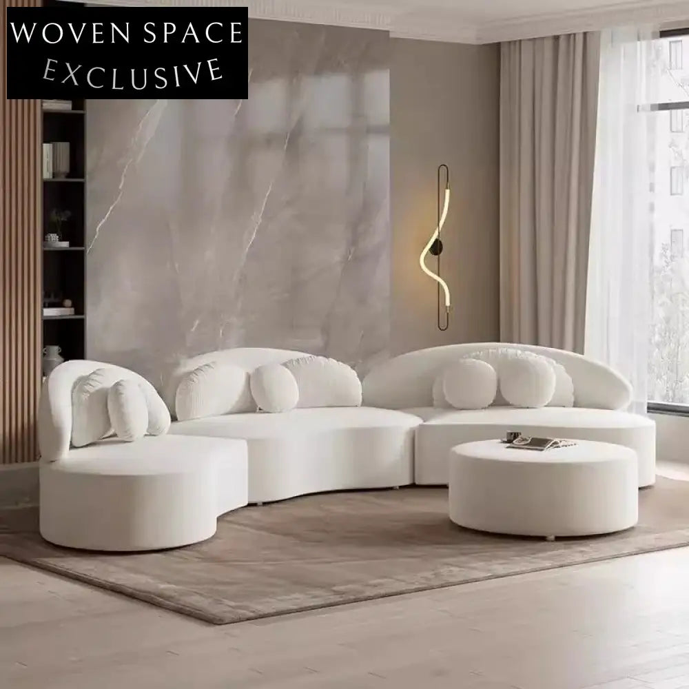 Chic Nordic Curved Sectional Sofa & Ottoman Set for Modern Living Rooms