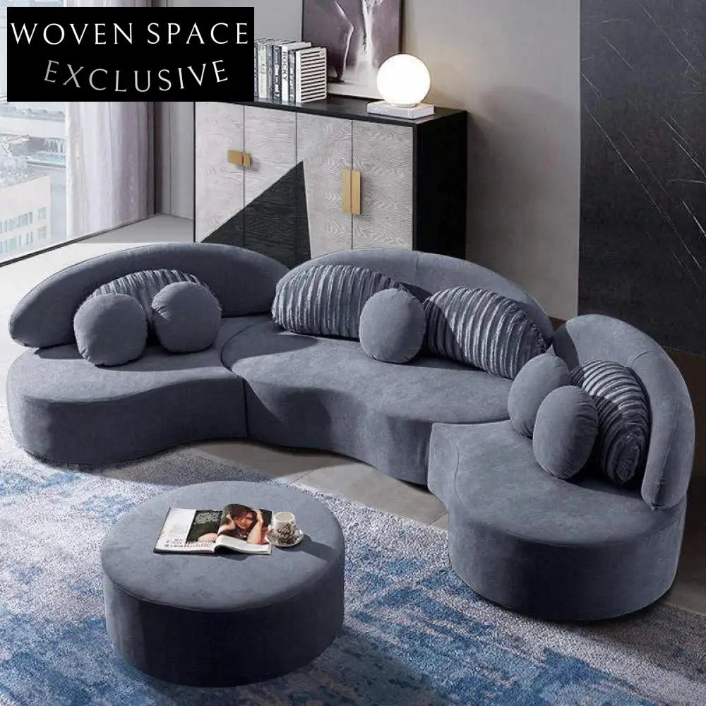 Chic Nordic Curved Sectional Sofa & Ottoman Set for Modern Living Rooms