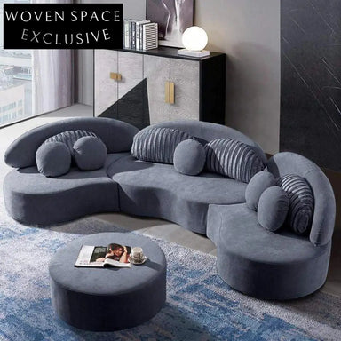Chic Nordic Curved Sectional Sofa & Ottoman Set for Modern Living Rooms