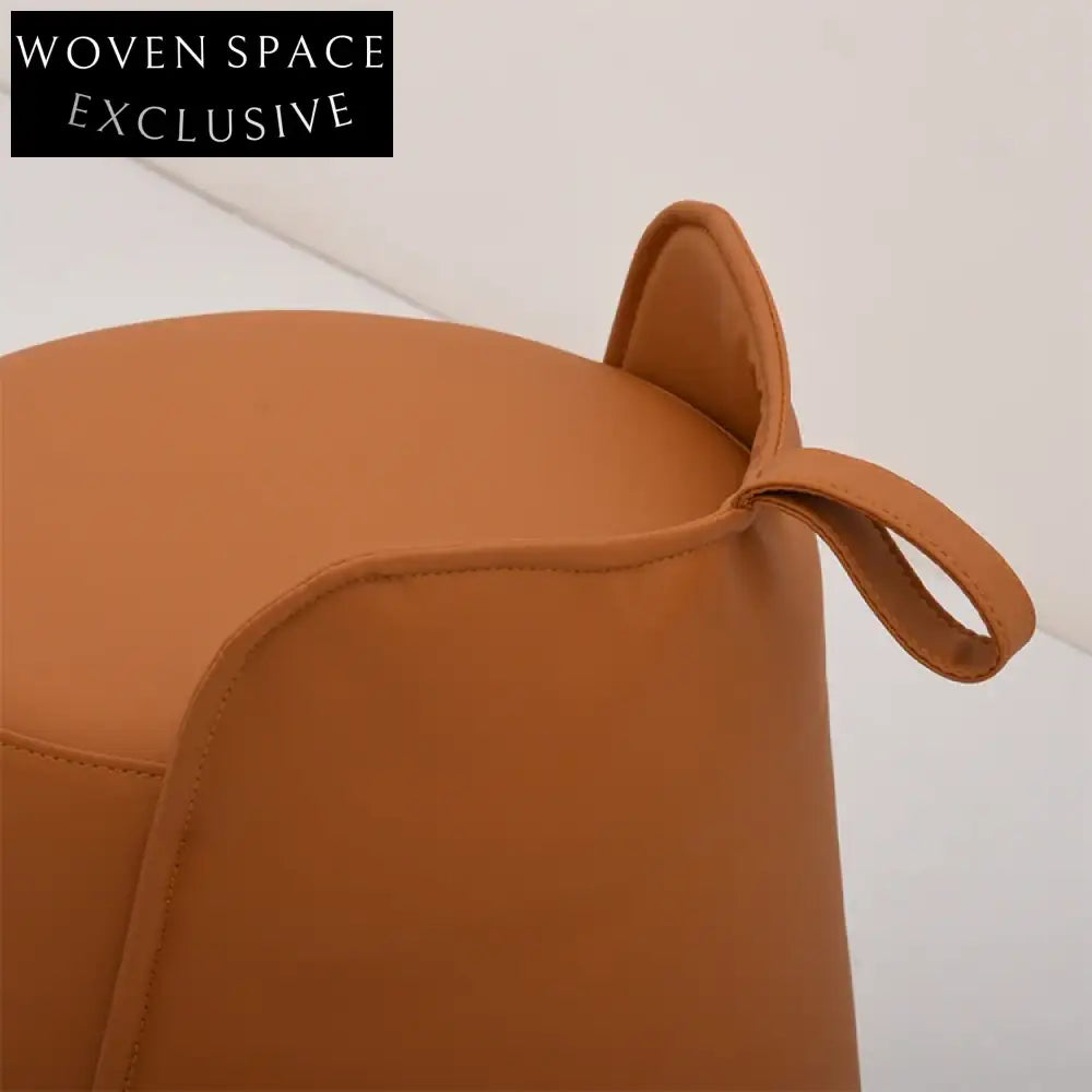 Chic Nordic Leather Round Upholstered Ottoman, Modern Living Room Footrest Stool