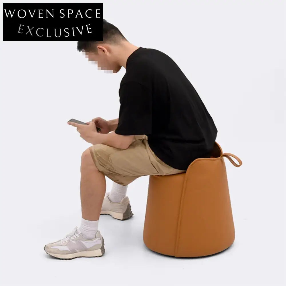 Chic Nordic Leather Round Upholstered Ottoman, Modern Living Room Footrest Stool