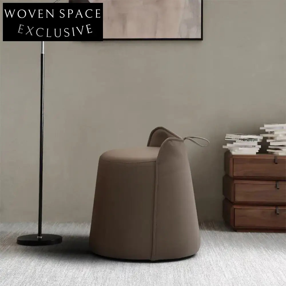 Chic Nordic Leather Round Upholstered Ottoman, Modern Living Room Footrest Stool