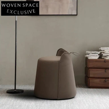 Chic Nordic Leather Round Upholstered Ottoman, Modern Living Room Footrest Stool