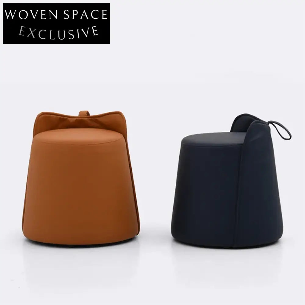 Chic Nordic Leather Round Upholstered Ottoman, Modern Living Room Footrest Stool