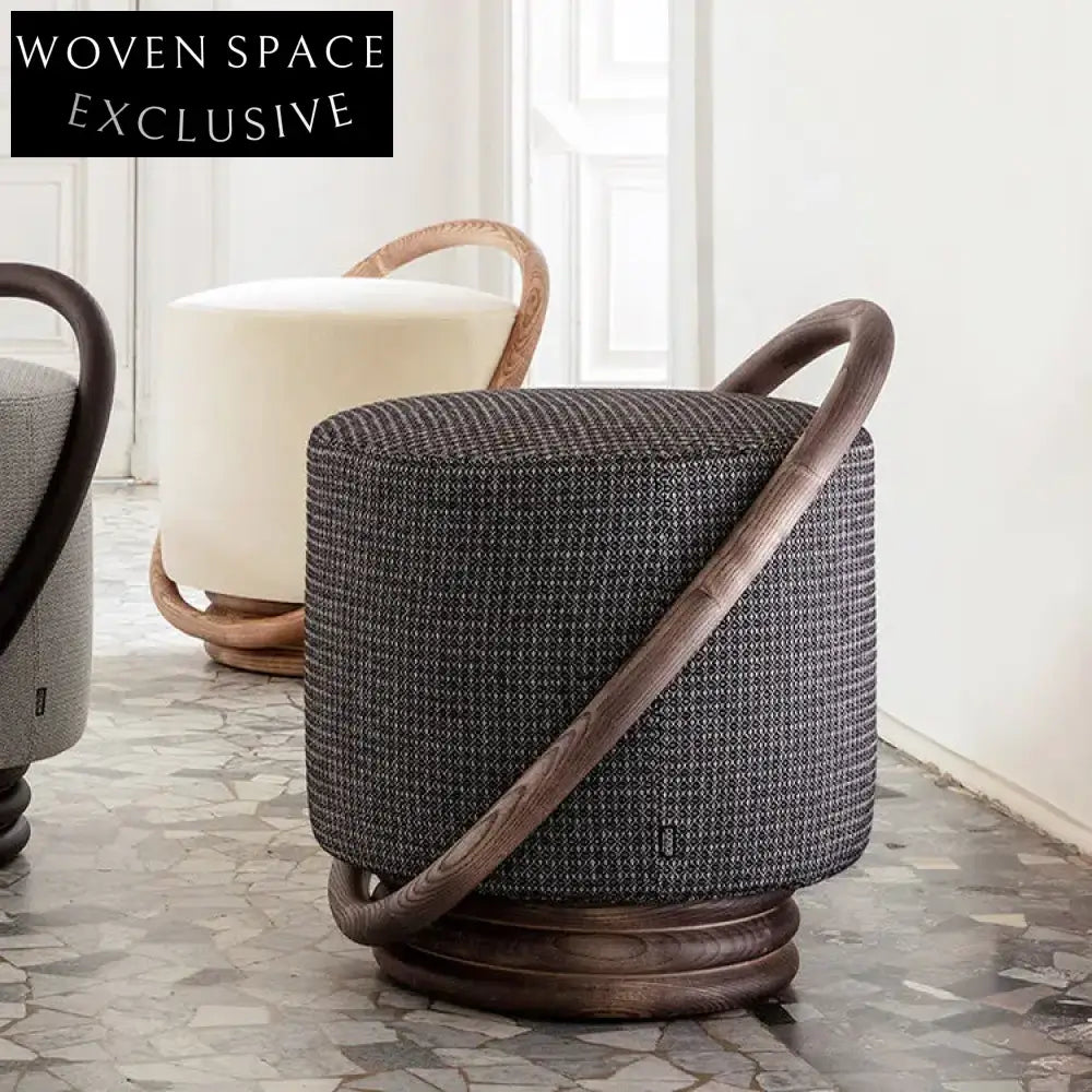 Chic Nordic Low Wood Lamb Wool Soft Boucle Ottoman Pouf Stool