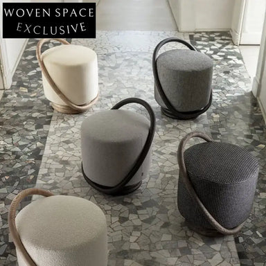 Chic Nordic Low Wood Lamb Wool Soft Boucle Ottoman Pouf Stool