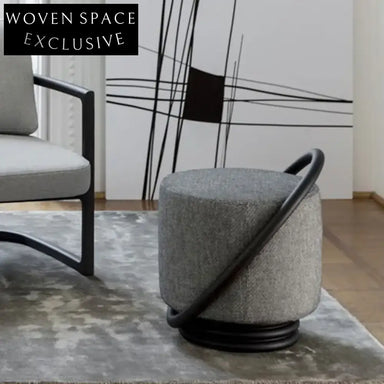 Chic Nordic Low Wood Lamb Wool Soft Boucle Ottoman Pouf Stool