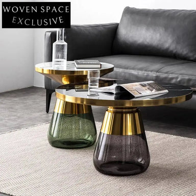 Chic Nordic Modern Glass Metal Coffee Table Set for Living Room