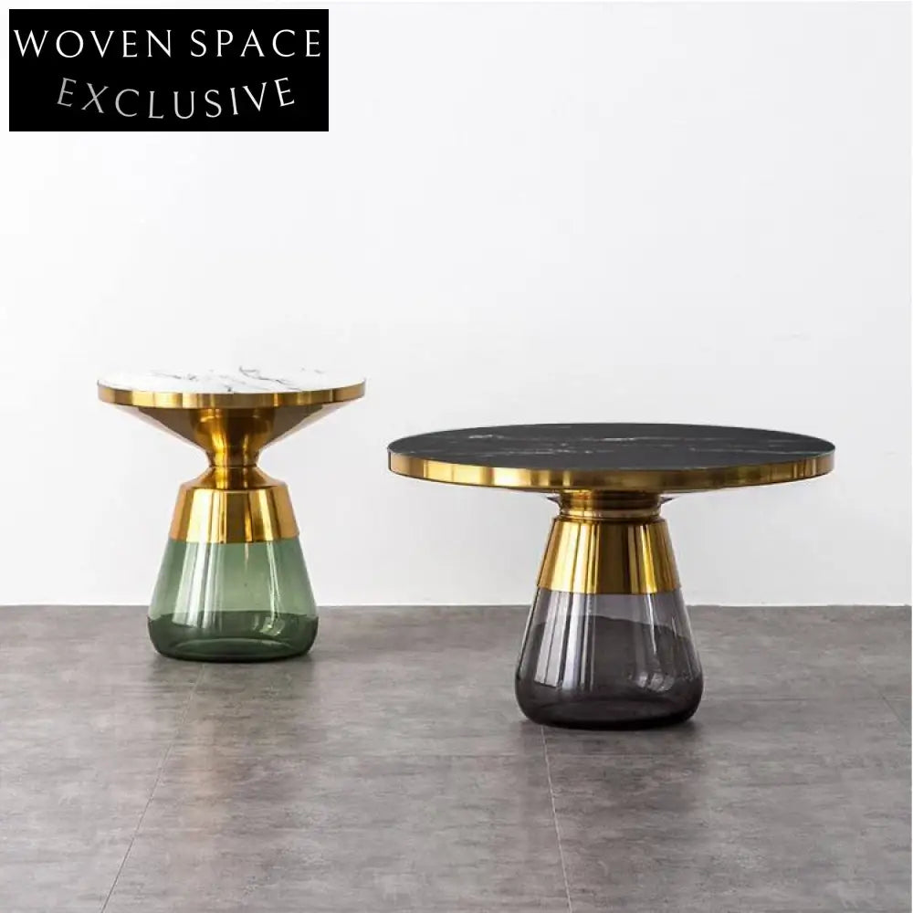 Chic Nordic Modern Glass Metal Coffee Table Set for Living Room