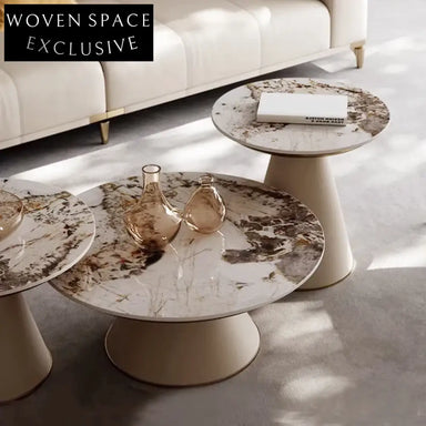 Chic Nordic Modern Round Sintered Stone Nesting Coffee Table Set