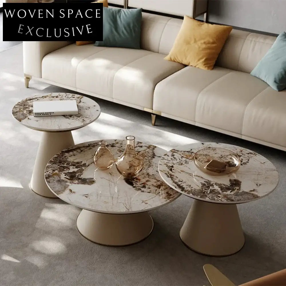 Chic Nordic Modern Round Sintered Stone Nesting Coffee Table Set