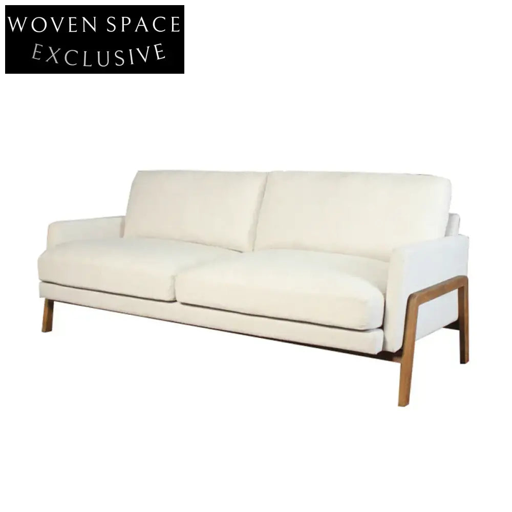 Chic Nordic 3-Seat Oak Frame Sofa, Plush Linen Upholstery for Modern Living