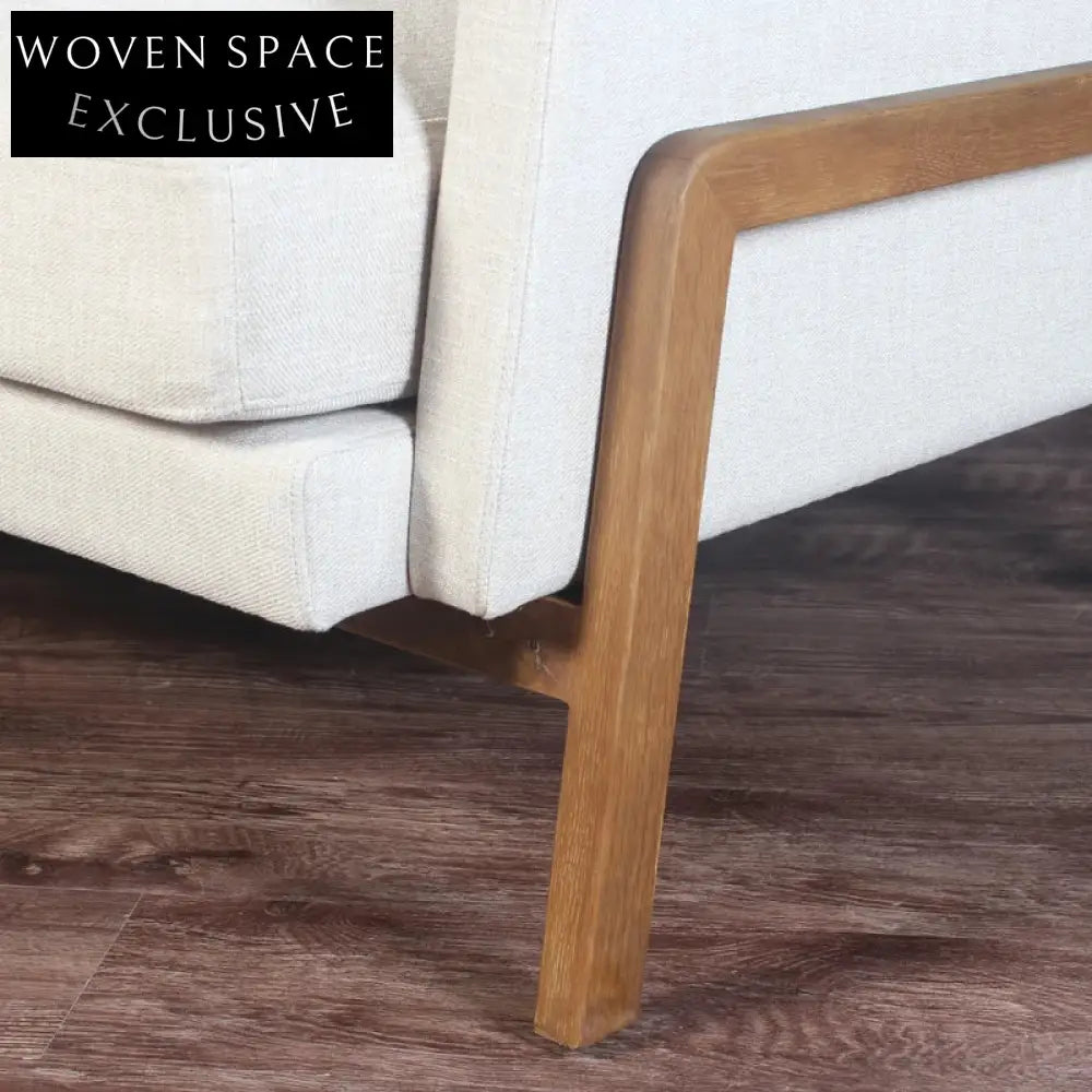 Chic Nordic 3-Seat Oak Frame Sofa, Plush Linen Upholstery for Modern Living
