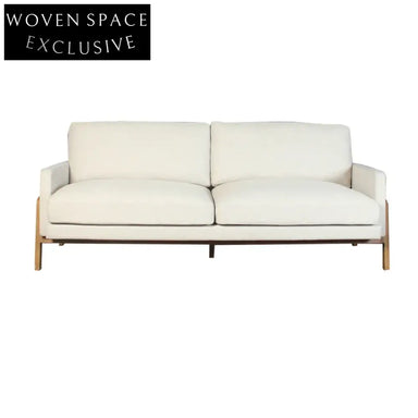 Chic Nordic 3-Seat Oak Frame Sofa, Plush Linen Upholstery for Modern Living