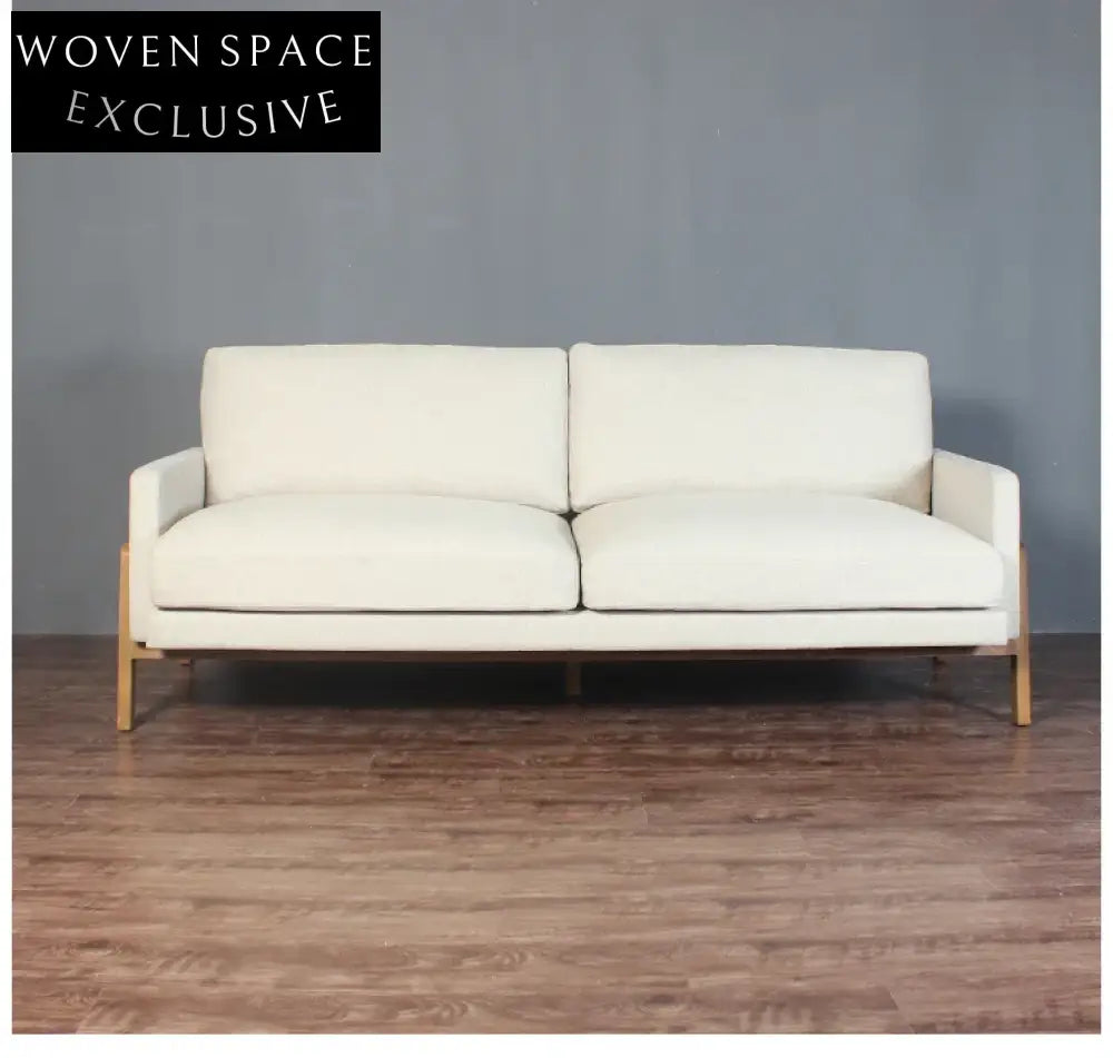 Chic Nordic 3-Seat Oak Frame Sofa, Plush Linen Upholstery for Modern Living