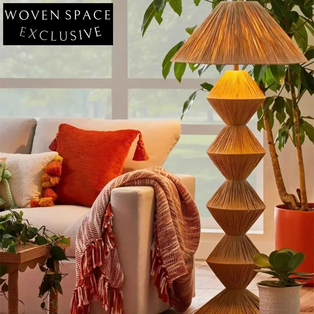 Chic Nordic Rattan Floor Lamp, Contemporary Design for Living Room Cafe Decor