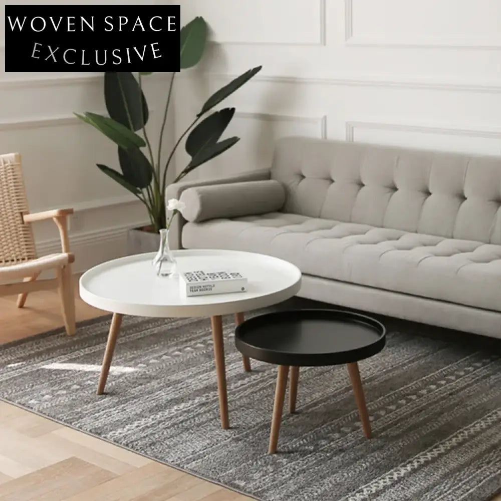 Chic Nordic Round Solid Oak Wood Living Room Accent Coffee Table