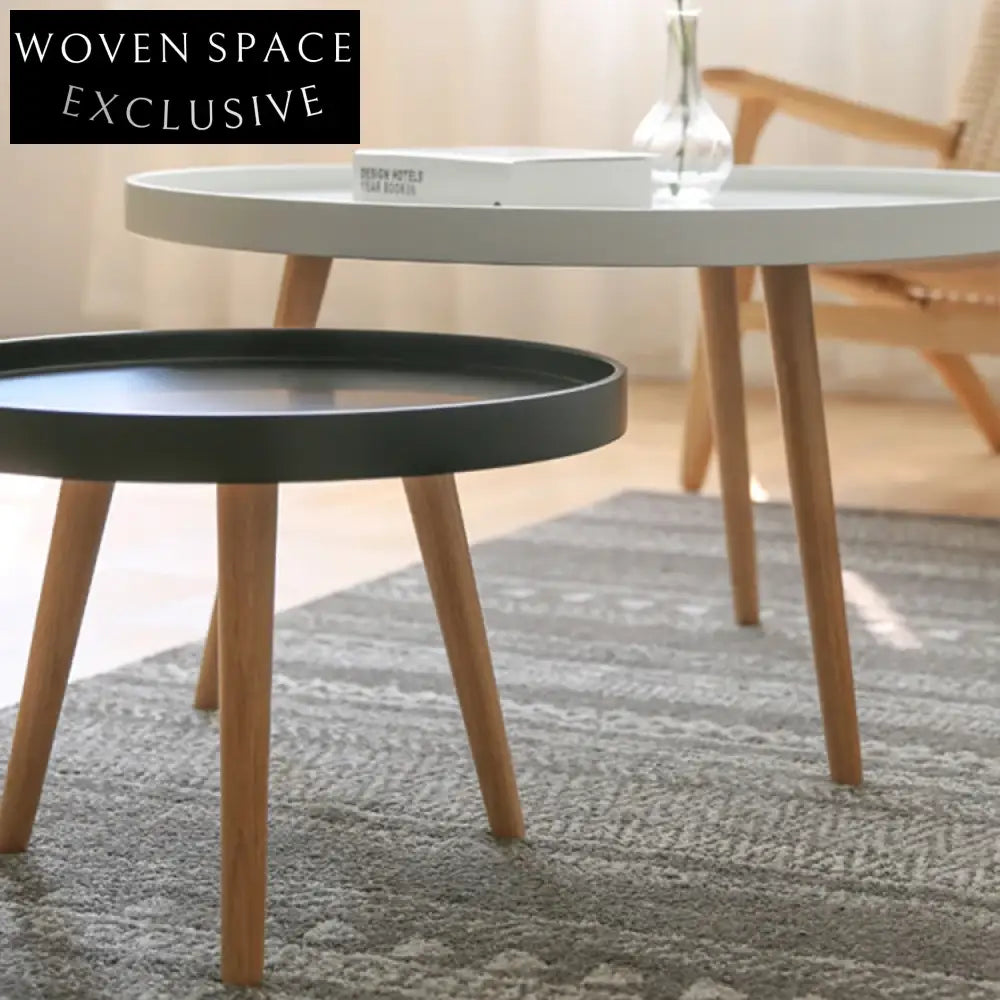 Chic Nordic Round Solid Oak Wood Living Room Accent Coffee Table
