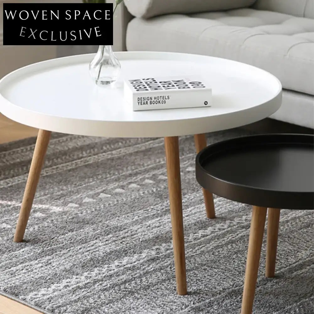 Chic Nordic Round Solid Oak Wood Living Room Accent Coffee Table