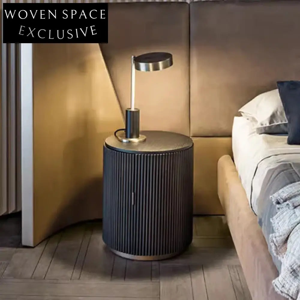 Chic Nordic Round Wood Nightstand with Storage, Modern Bedroom Living Room Side Table