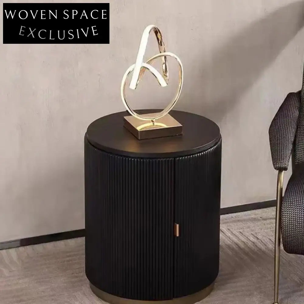 Chic Nordic Round Wood Nightstand with Storage, Modern Bedroom Living Room Side Table