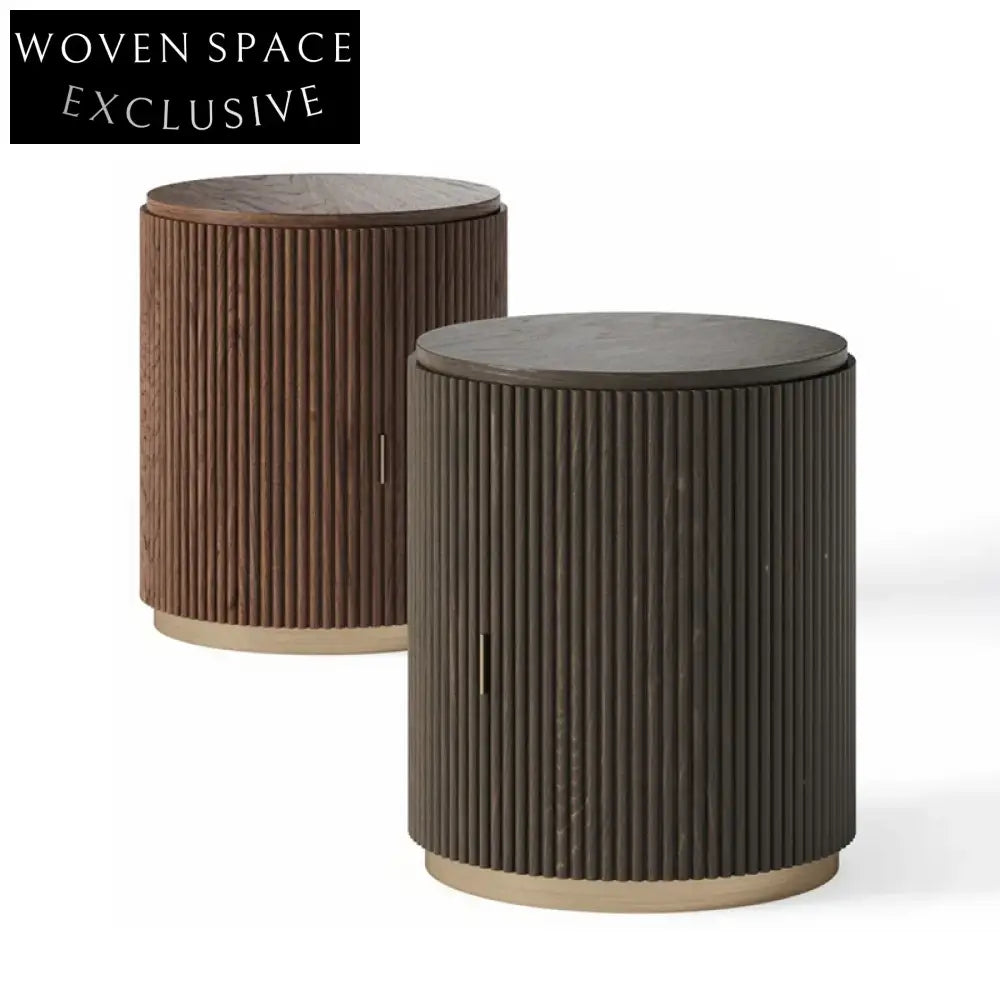 Chic Nordic Round Wood Nightstand with Storage, Modern Bedroom Living Room Side Table