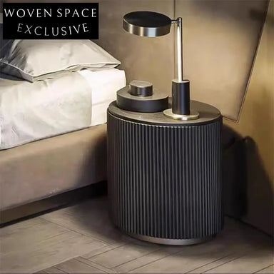 Chic Nordic Round Wood Nightstand with Storage, Modern Bedroom Living Room Side Table