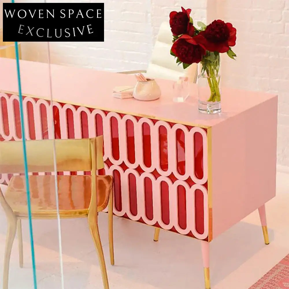 Chic Nordic Solid Wood Console Table with Stainless Steel Base Entryway Table