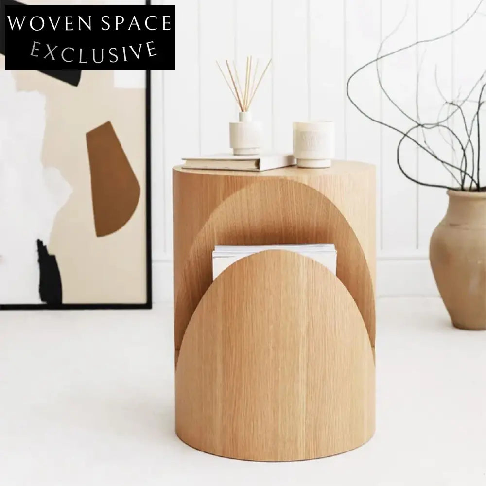 Chic Nordic Solid Wood Round Side Table for Living Room, Nightstand