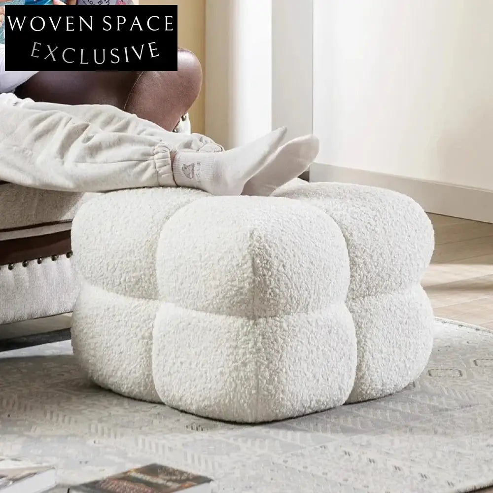 Chic Nordic Square Boucle Ottoman Stool, Small Teddy Fabric Accent Chair
